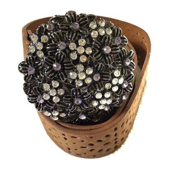 Bejeweled Floral Suede Adjustable Belt - Picture 1 of 7